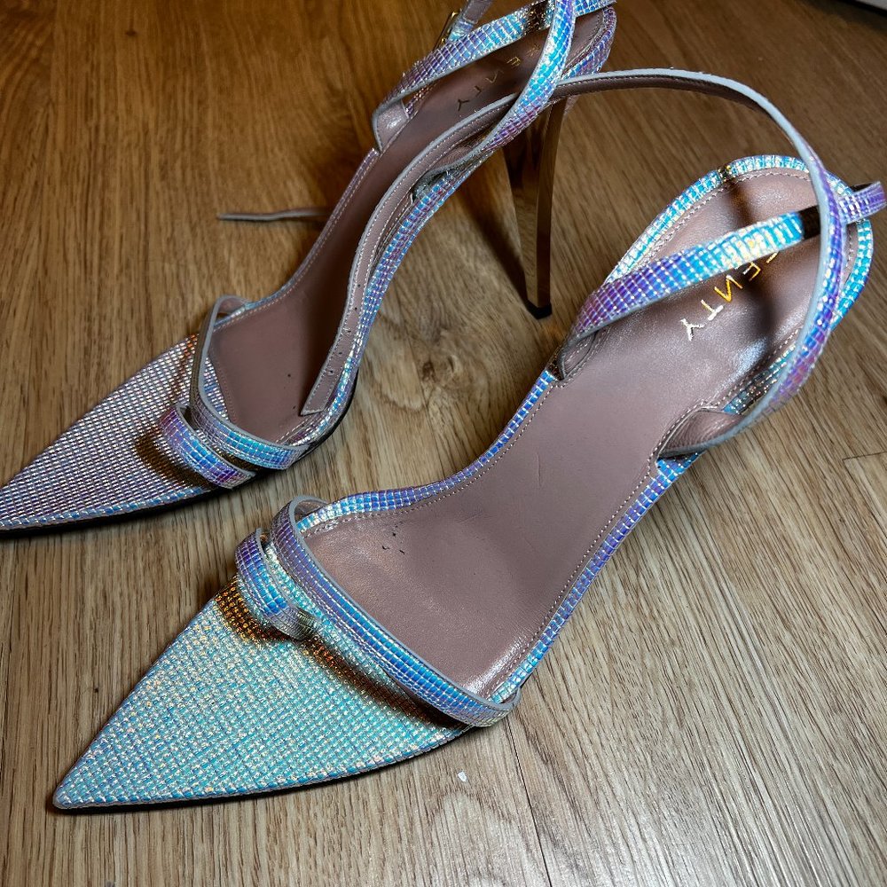 Fenty Holographic Sandal Heels in Irridescent Silver US W Size 11 *ULTRA RARE*
